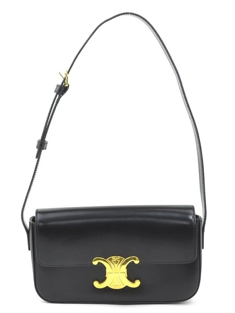 CELINE Triomphe Shoulder Bag Black Leather/Goldtone